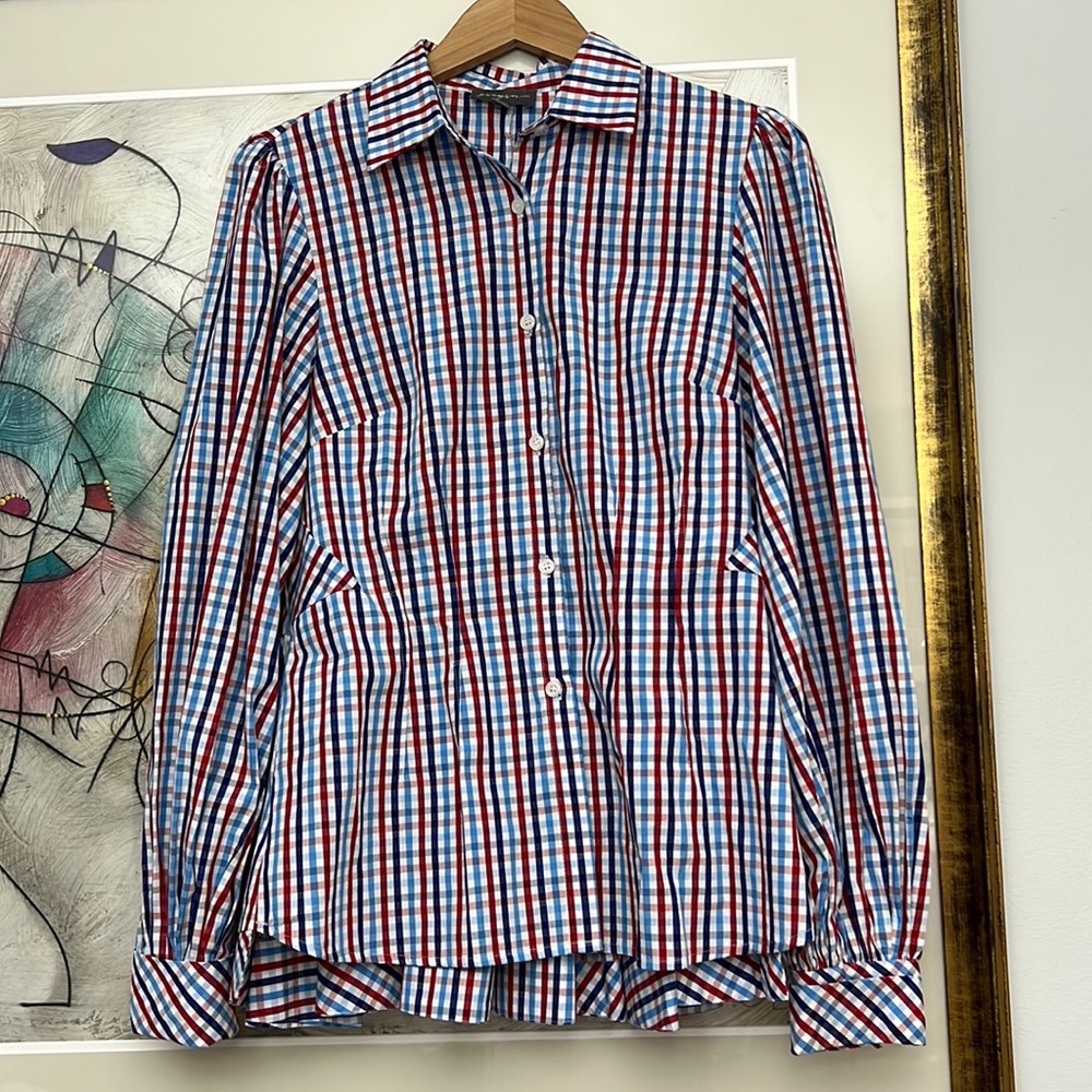 Greysn Long Puff Sleeves Buttoned Peplum Shirt